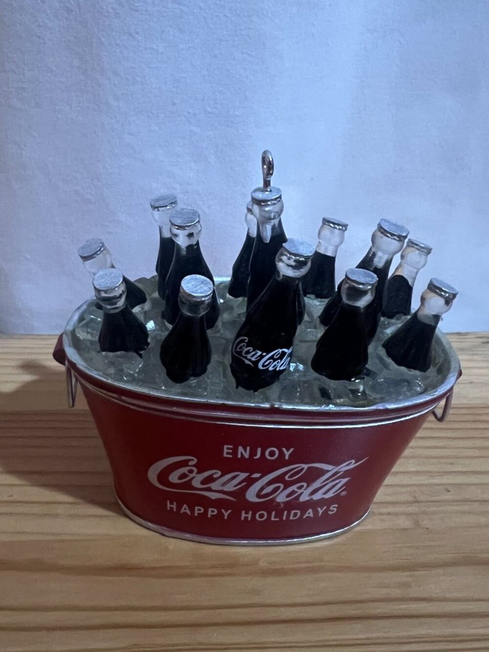 Coca-Cola Coke Bottles Oval Bucket Pail Christmas Ornament Used Good Condition